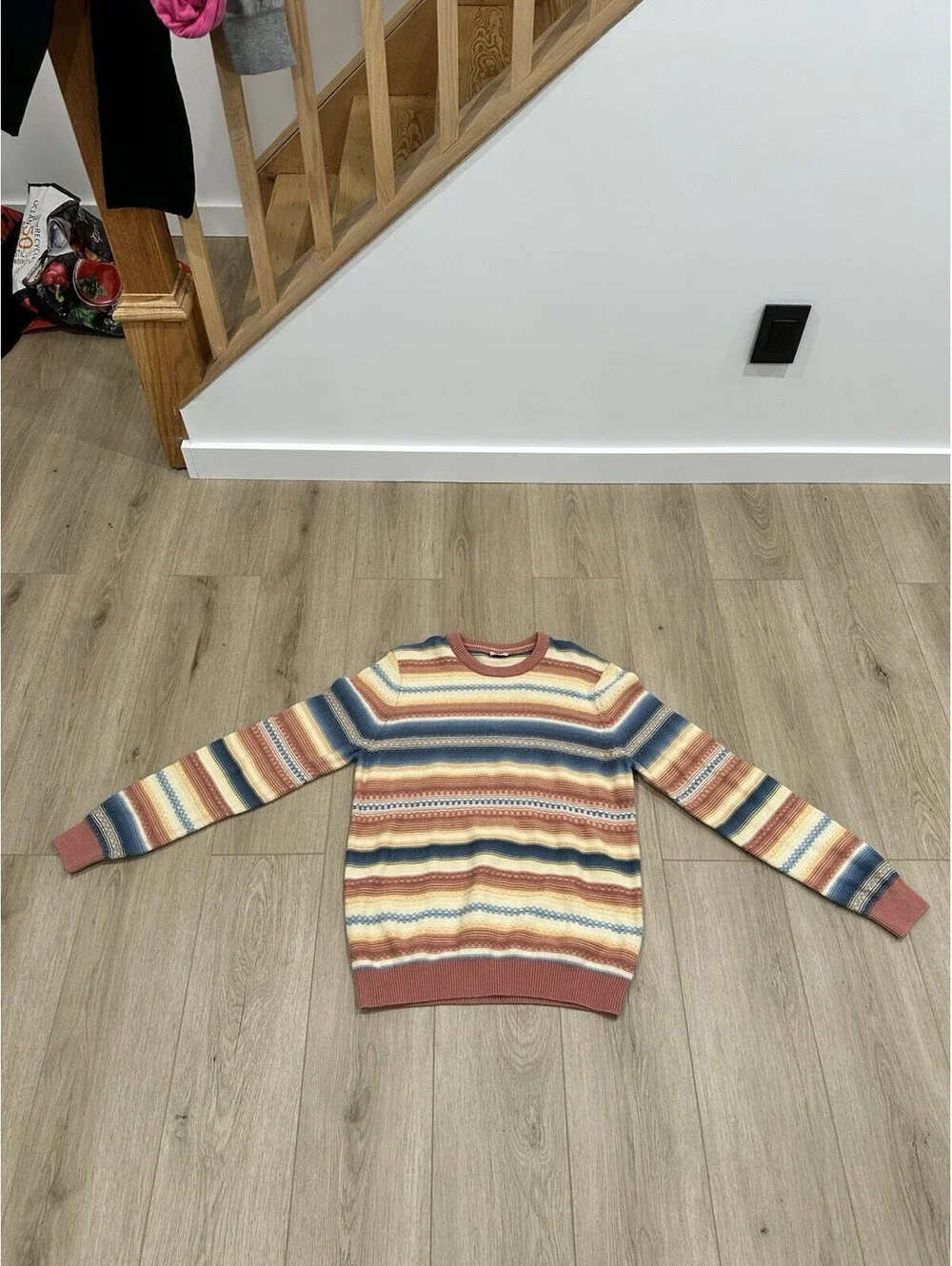 Faherty Stripe Crewneck Sweater Red Basin Ombré Men’s L Unisex Cotton - Cashmere